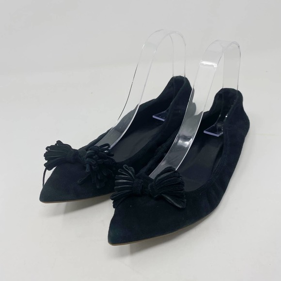 J. Crew Women's Black Suede Pointed Toe Slip On Tassel Ballet Flats Size US 9